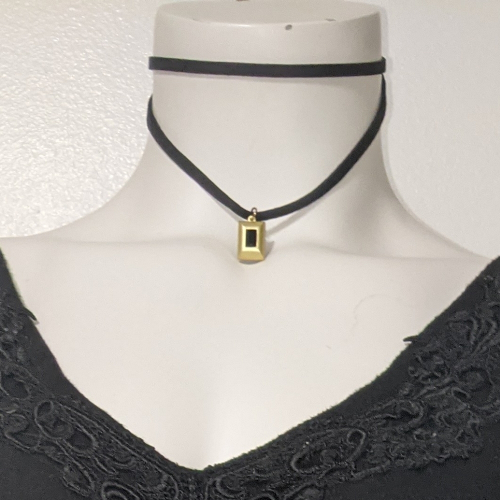 10/$25 Felt double strap choker necklace framed gem pendant costume jewelry